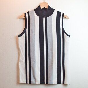 Tahari Sleeveless Turtleneck with Vertical Stripes, Size M